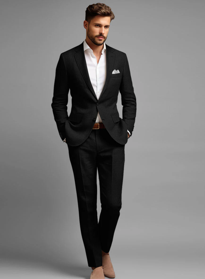 Italian Linen Cavalry Black Suit - Image 2
