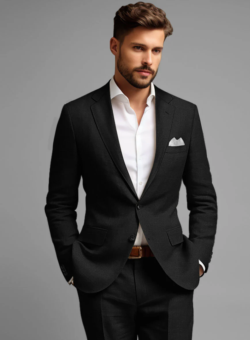 Italian Linen Cavalry Black Suit - Image 4