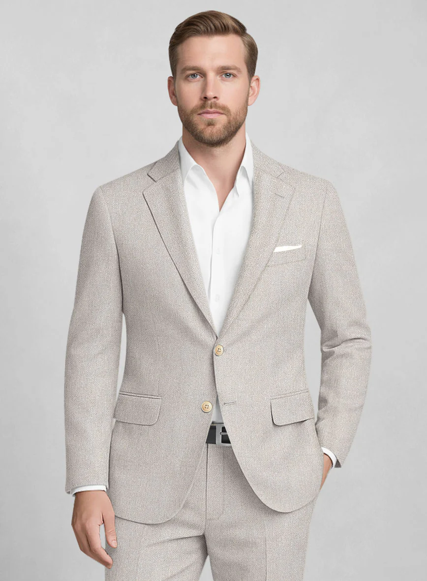 Italian Linen Cenaro Herringbone Suit - Image 3
