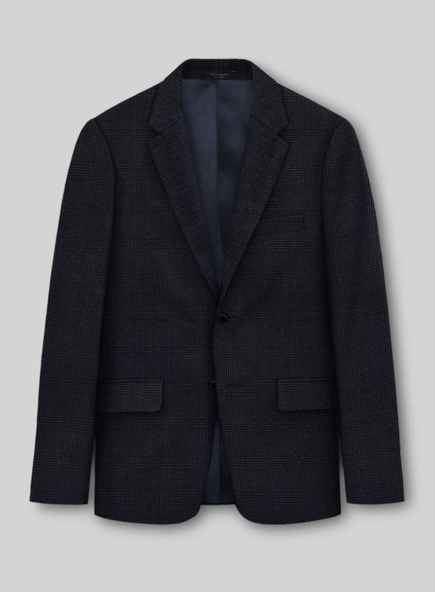 Italian Linen Dark Navy Glen Check Suit - Image 2