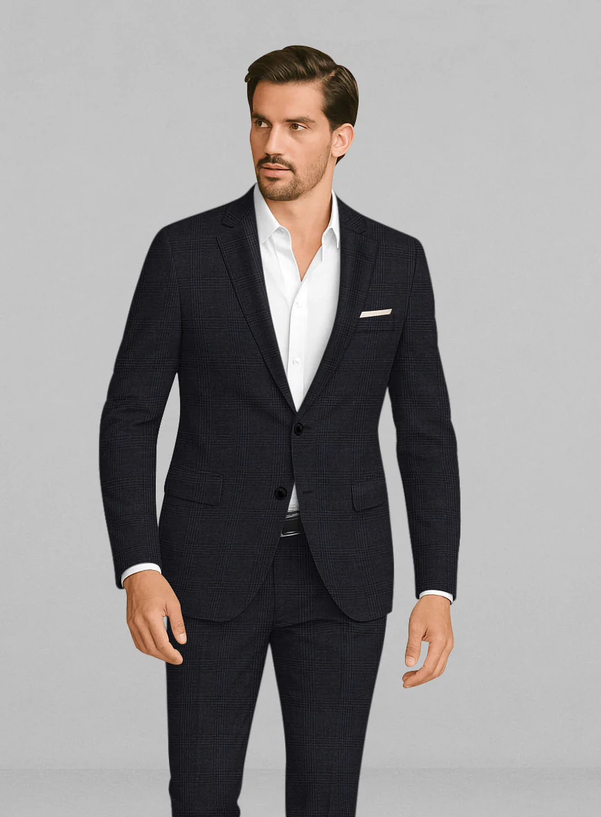 Italian Linen Dark Navy Glen Check Suit - Image 3