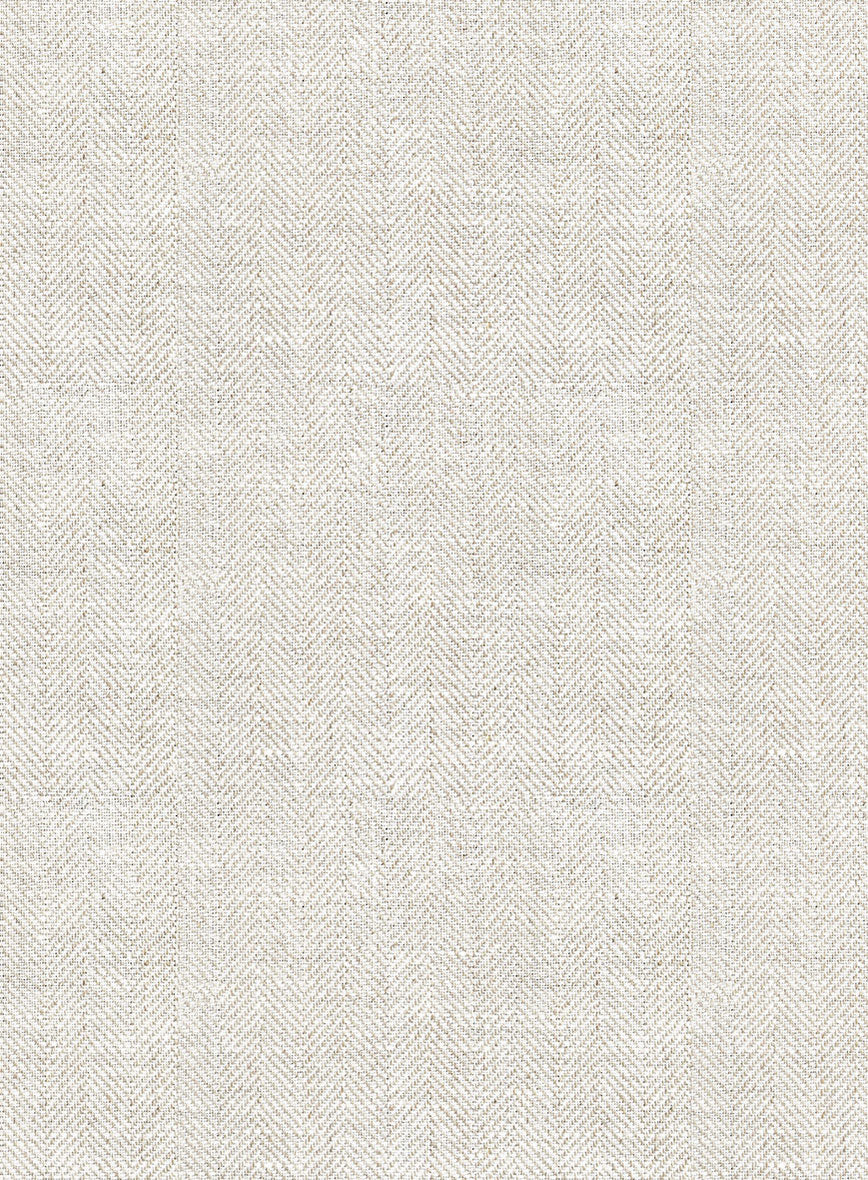 Italian Linen Herringbone Natural Beige Pants - Image 3