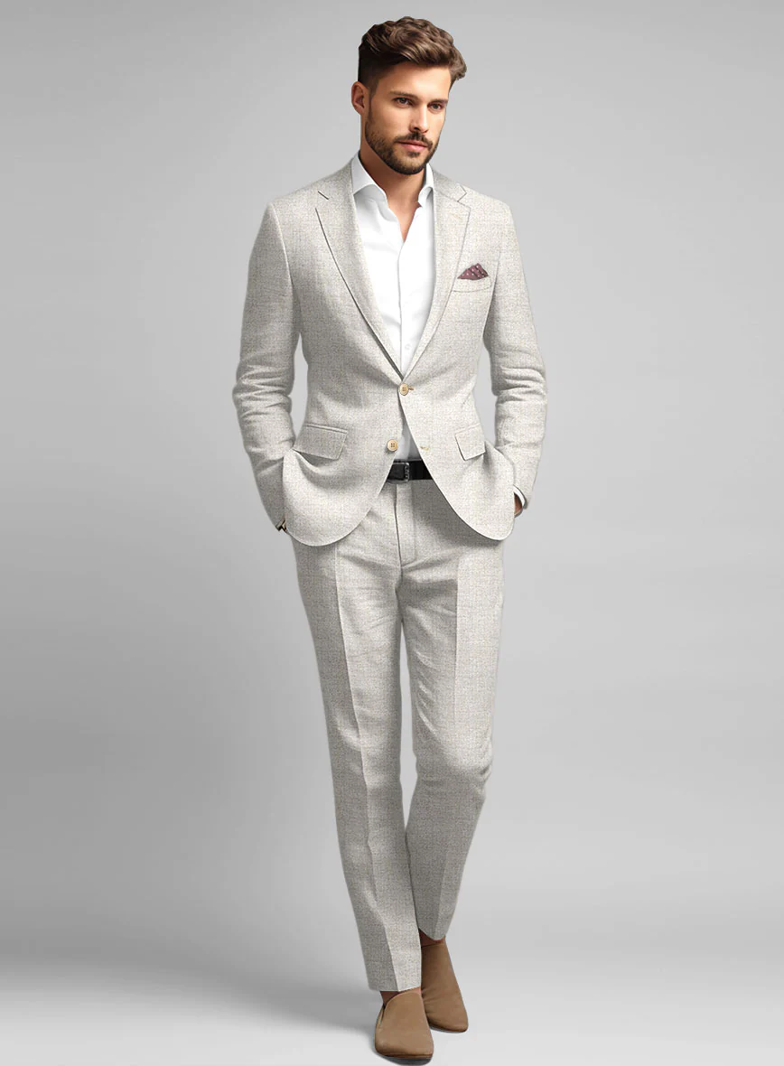 Italian Linen Herringbone Natural Beige Suit - Image 2