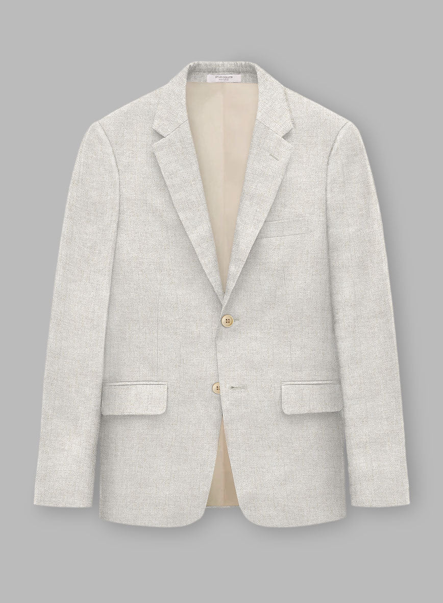 Italian Linen Herringbone Natural Beige Suit - Image 3