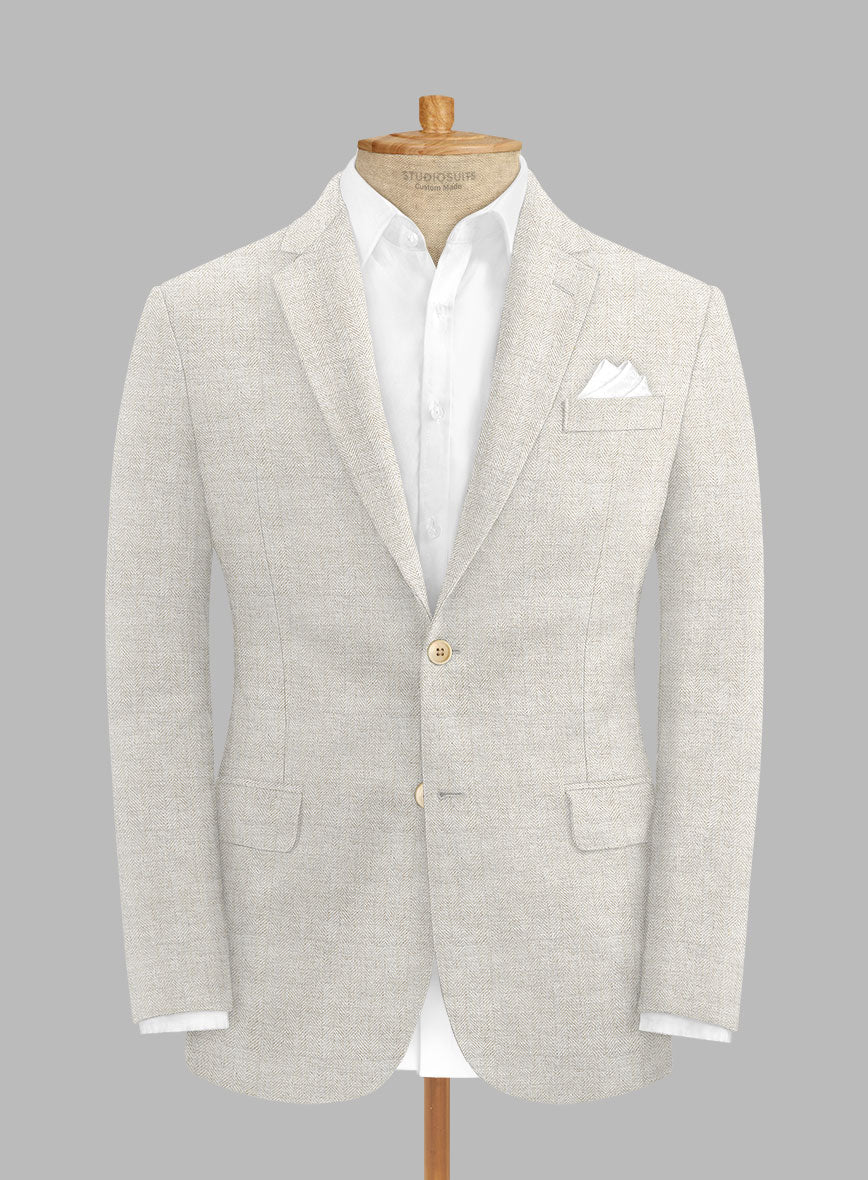 Italian Linen Herringbone Natural Beige Suit - Image 4