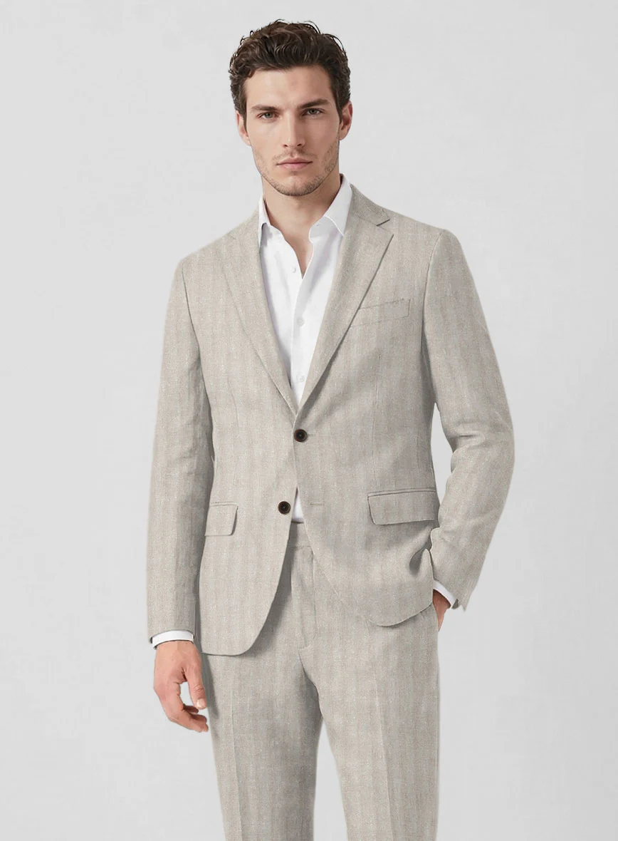 Italian Linen Nebbia Herringbone Jacket - Image 2