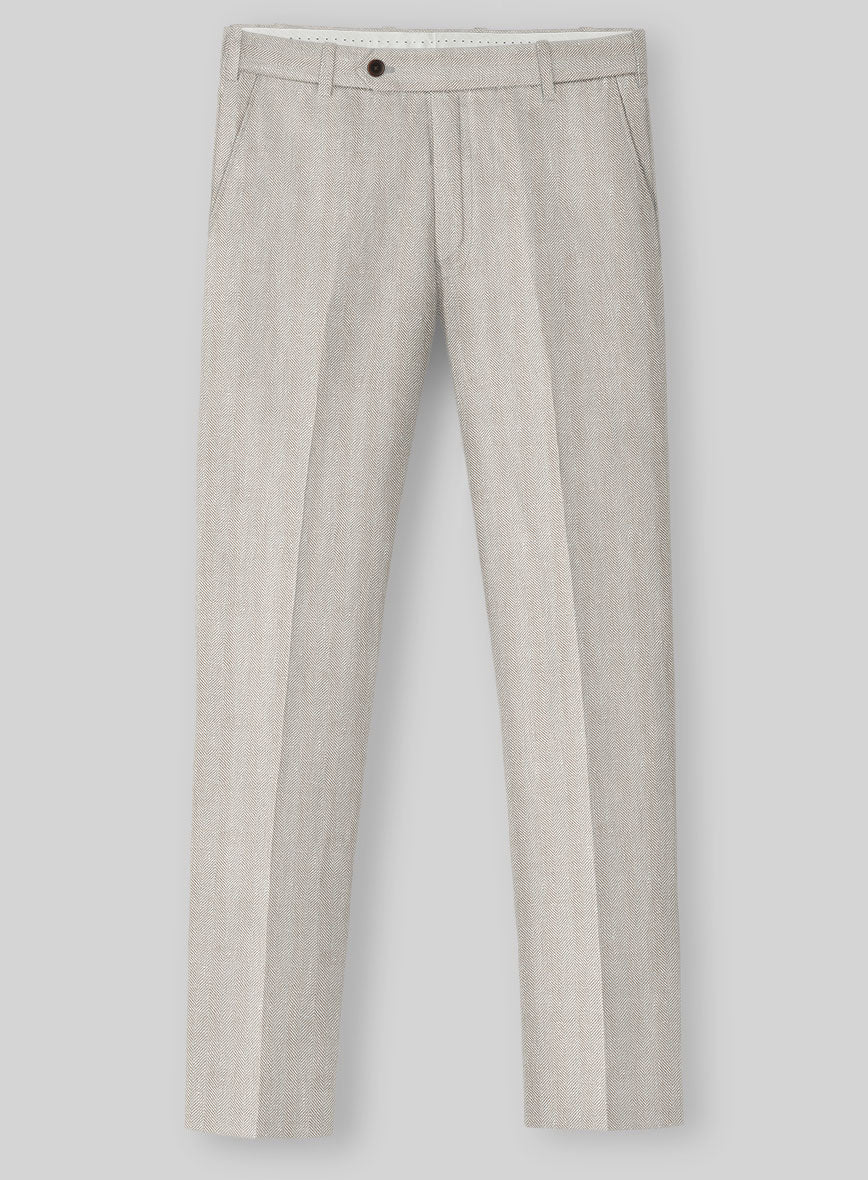 Italian Linen Nebbia Herringbone Pants - Image 2