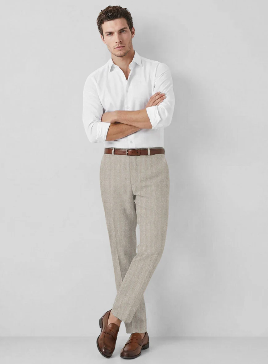 Italian Linen Nebbia Herringbone Pants - Image 3