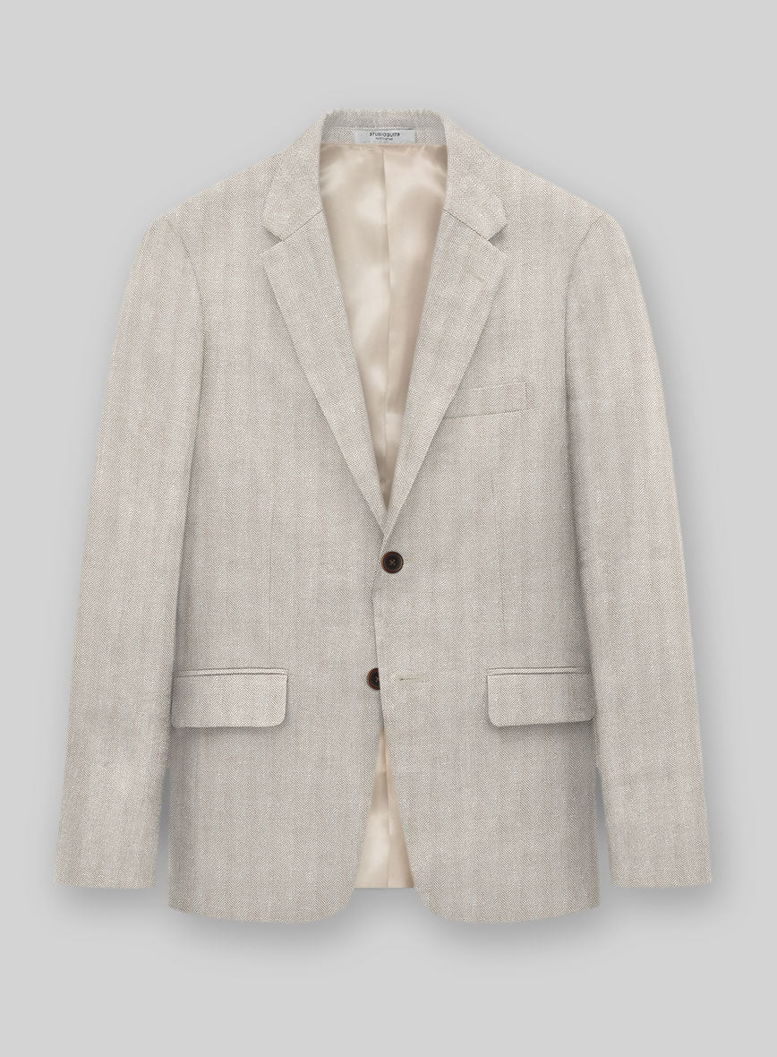 Italian Linen Nebbia Herringbone Suit - Image 2