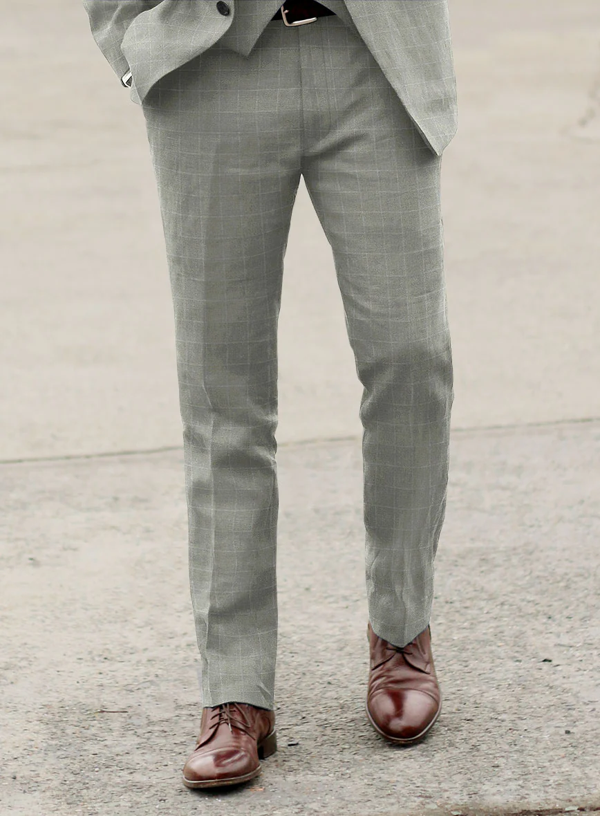 Italian Linen Robin Gray Checks Pants - Image 2