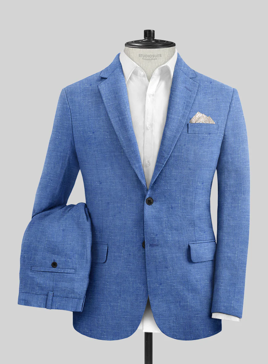 Italian Linen Smoked Blue Suit - Image 2