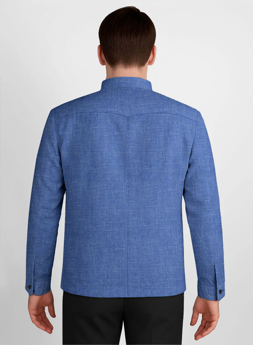 Italian Linen Smoked Blue Zipper Jacket - Image 3