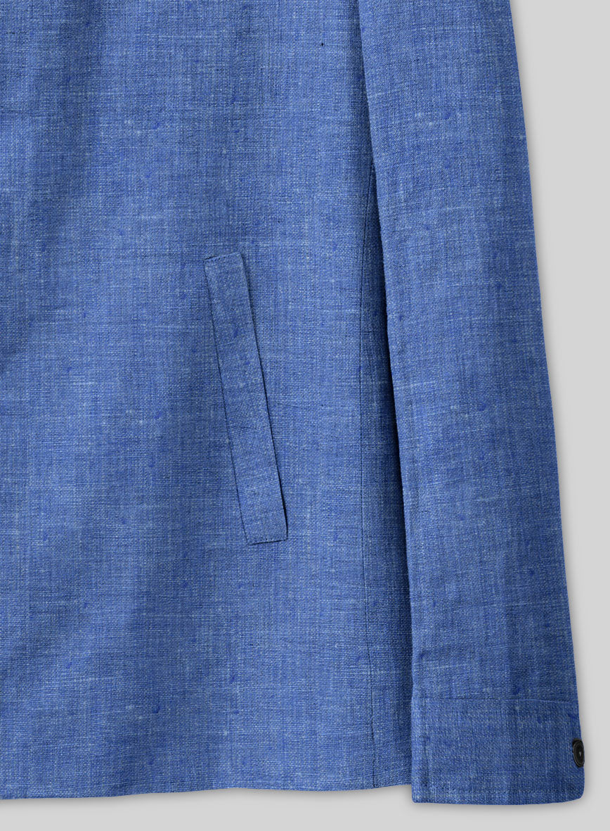 Italian Linen Smoked Blue Zipper Jacket - Image 4
