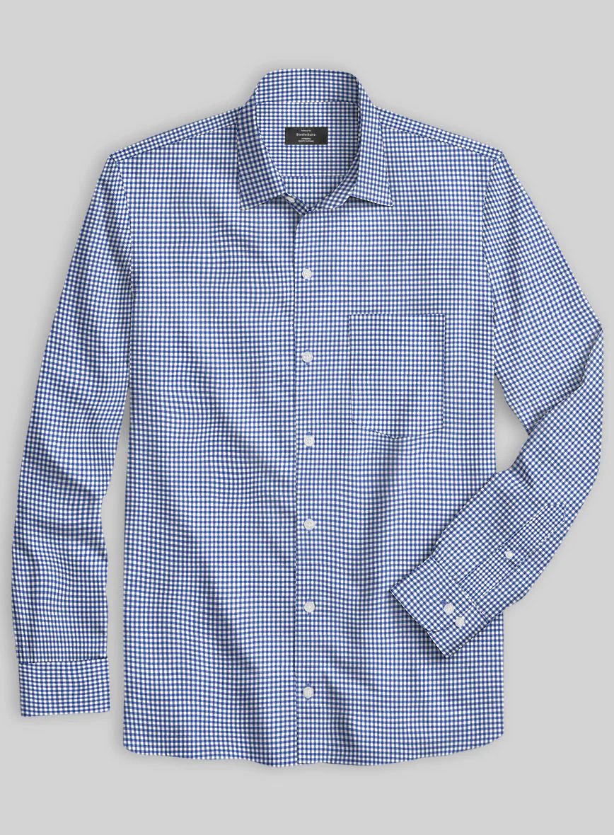 Italian Lombardo Azure Blue Checks Shirt - Image 2
