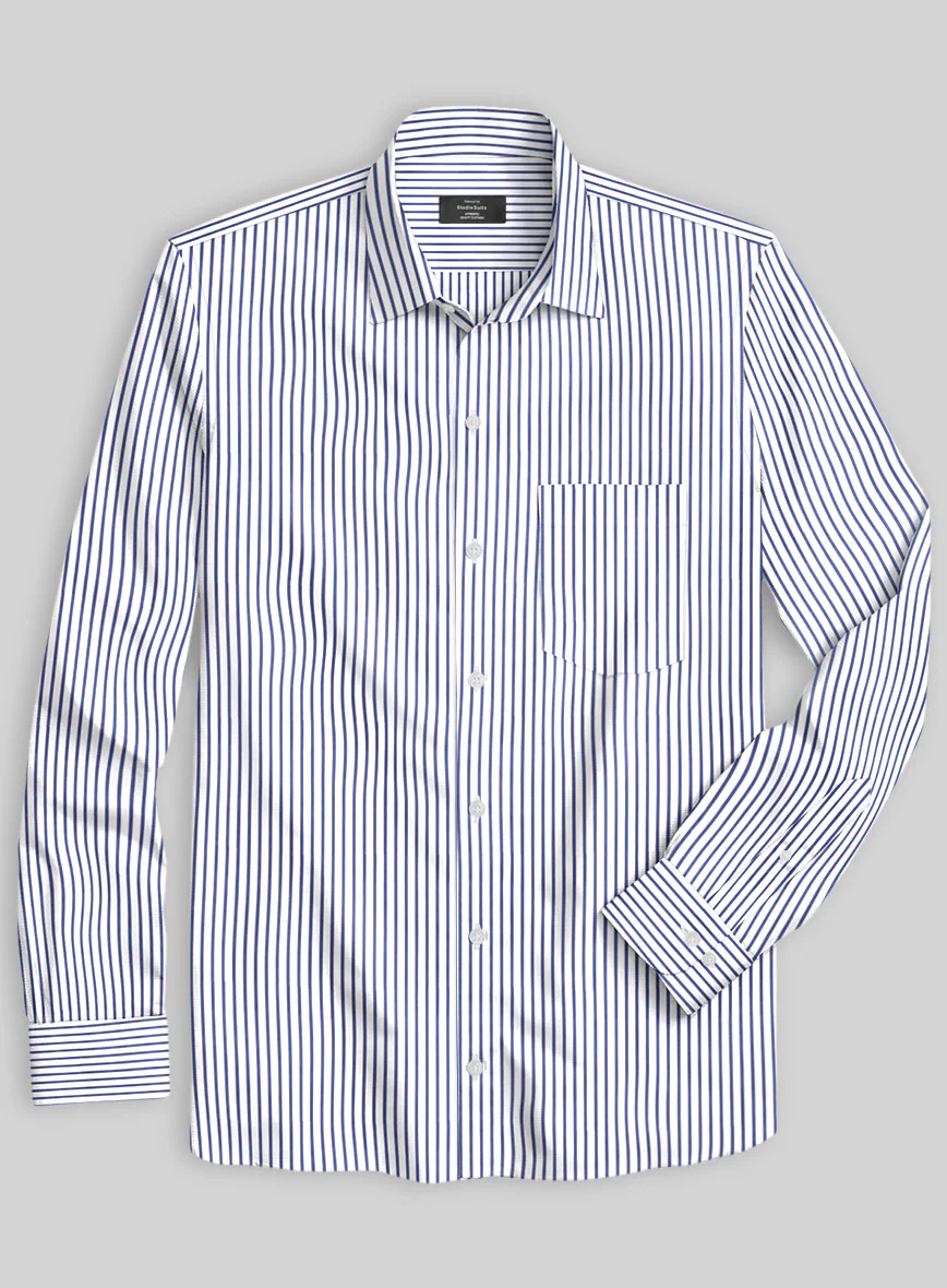 Italian Lombardo Banbury Navy Blue Stripes Shirt - Image 2