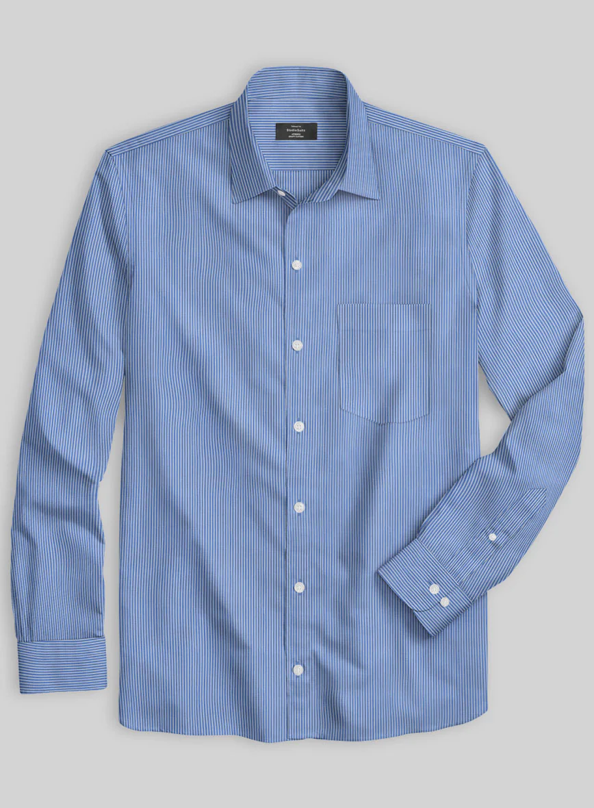 Italian Lombardo Cool Blue Pinstripe Shirt - Image 2