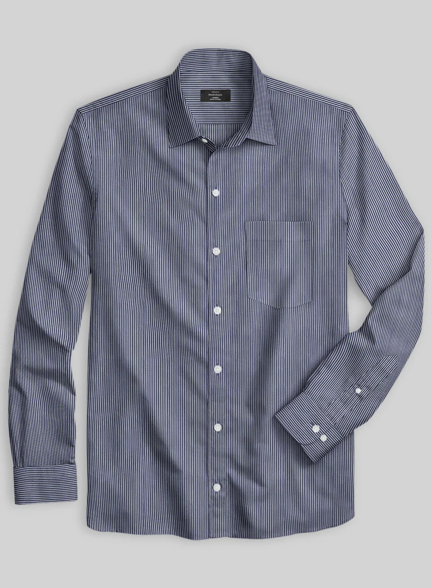 Italian Lombardo Dusk Blue Pinstripe Shirt - Image 2