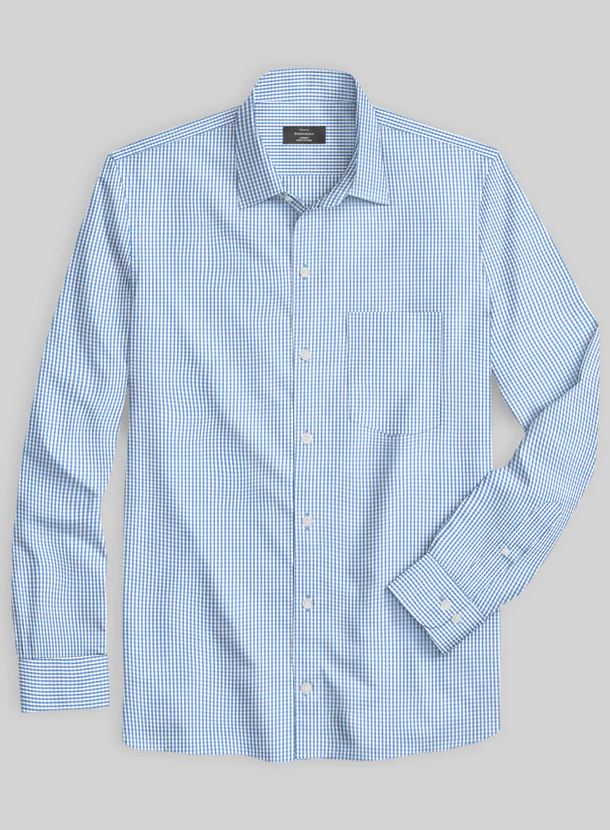 Italian Lombardo Gingham Blue Checks Shirt - Image 2