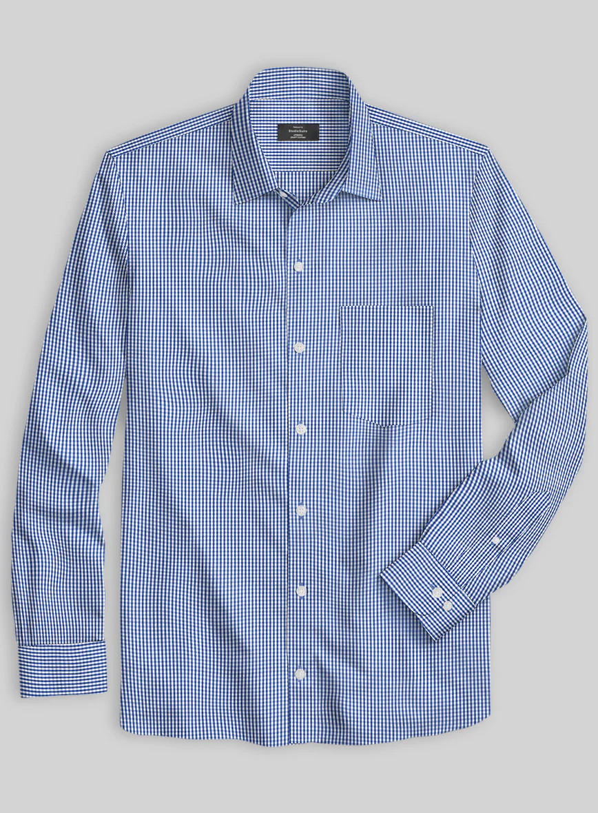 Italian Lombardo Gingham Yale Blue Checks Shirt - Image 2