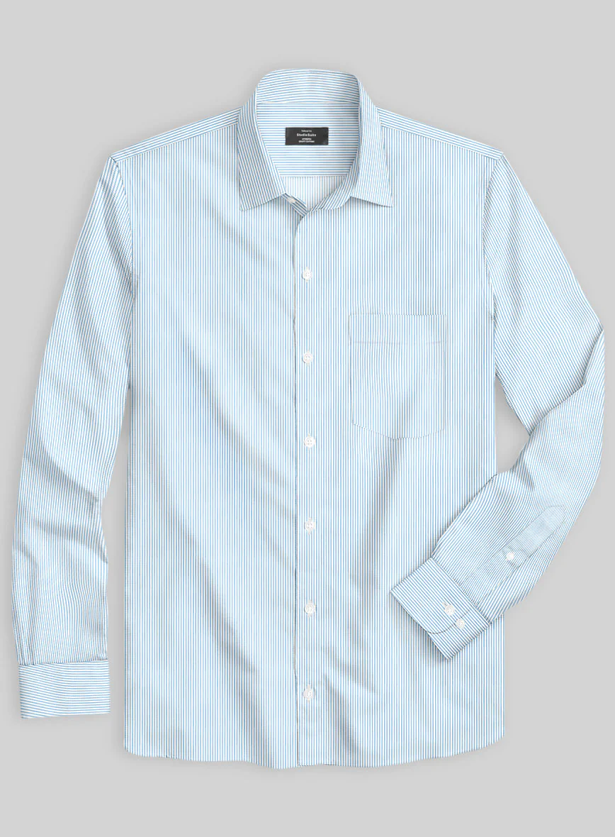 Italian Lombardo Lily Blue Pencil Stripes Shirt - Image 2