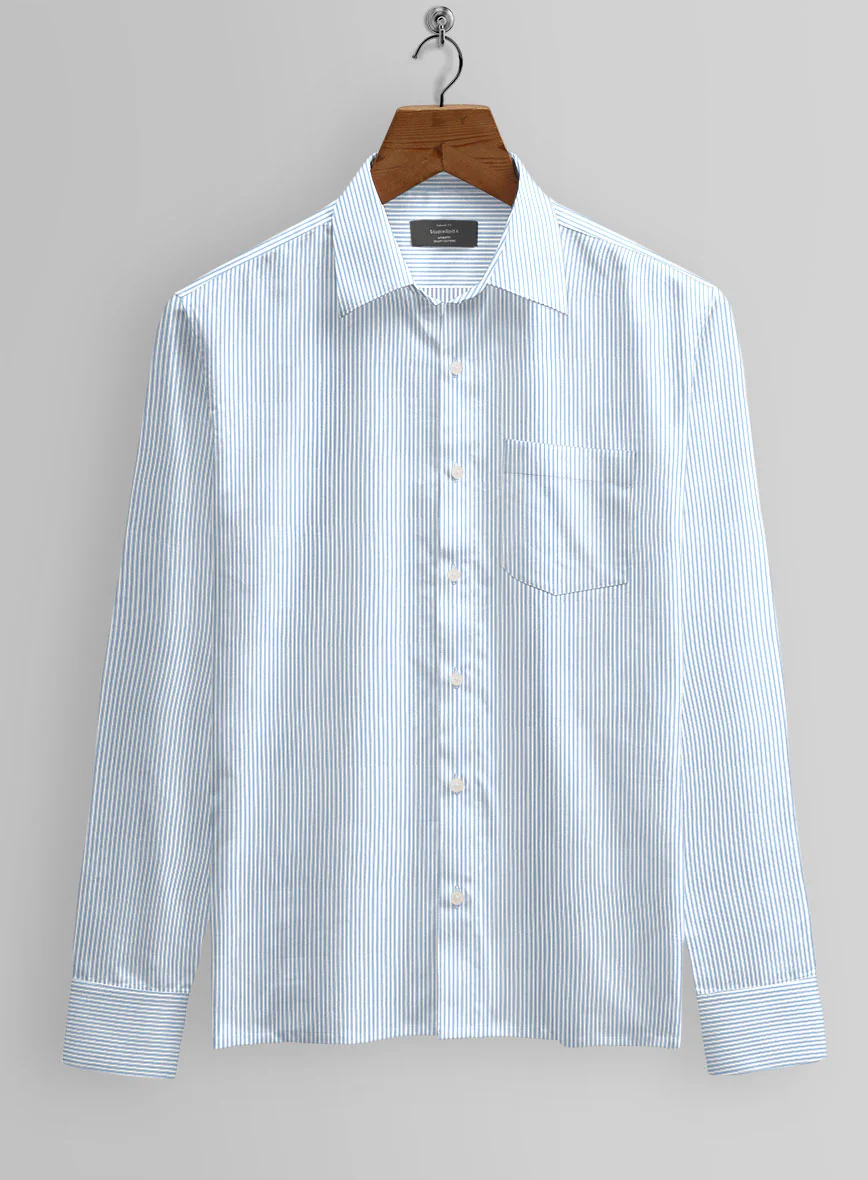 Italian Lombardo Mid Blue Stripes Shirt - Image 2