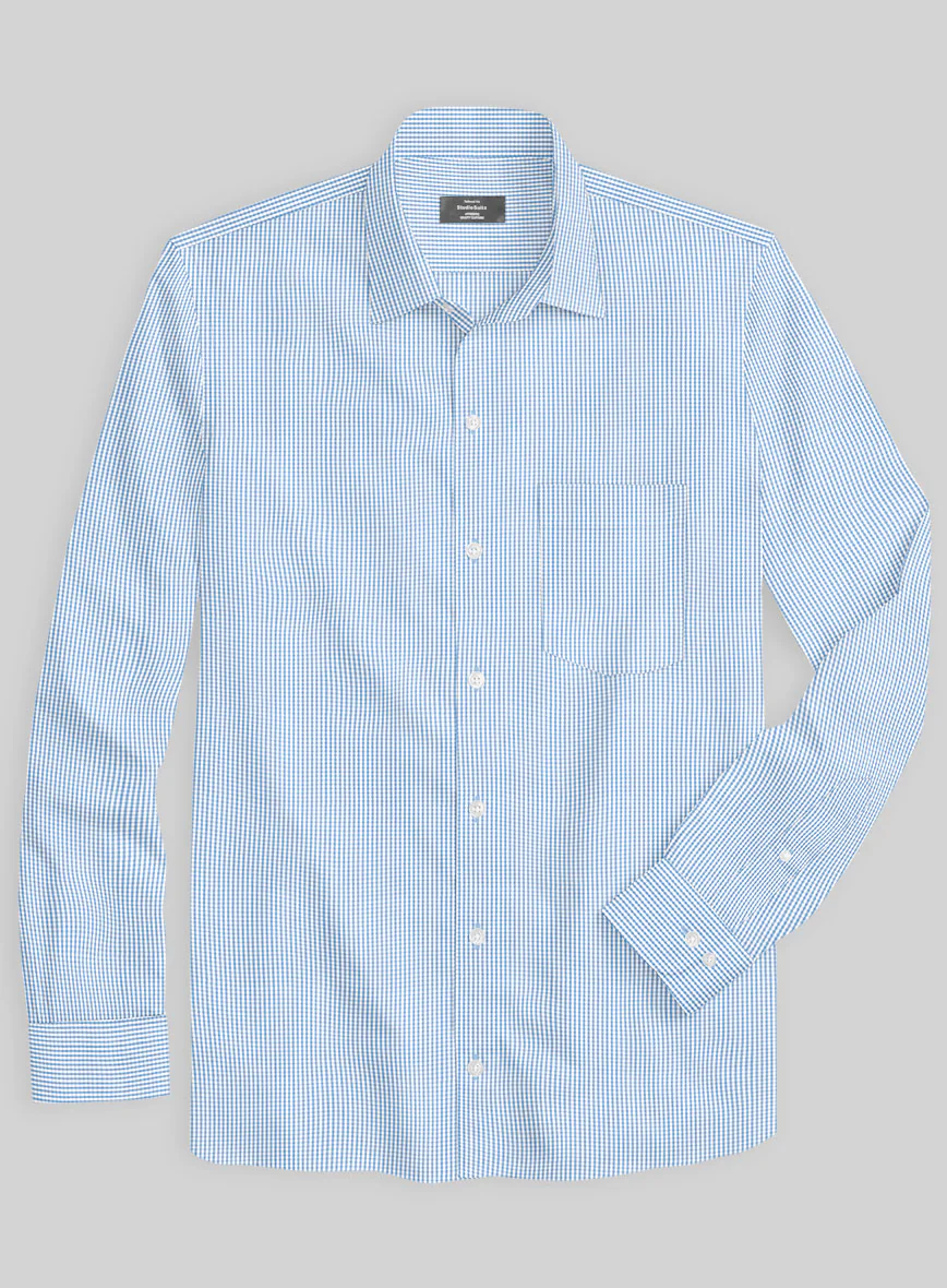 Italian Lombardo Mini Gingham Blue Checks Shirt - Image 2