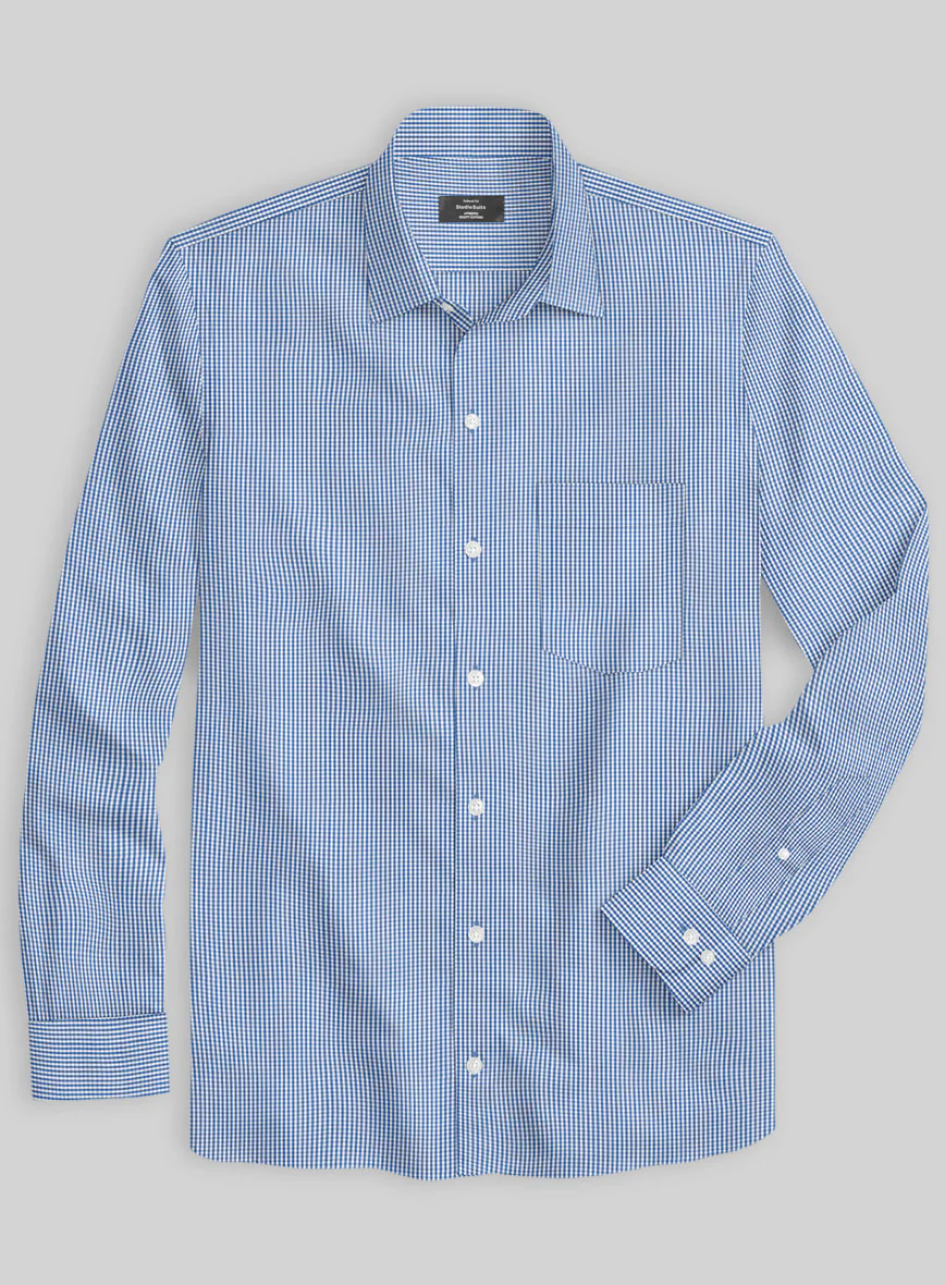 Italian Lombardo Mini Gingham Yale Blue Checks Shirt - Image 2