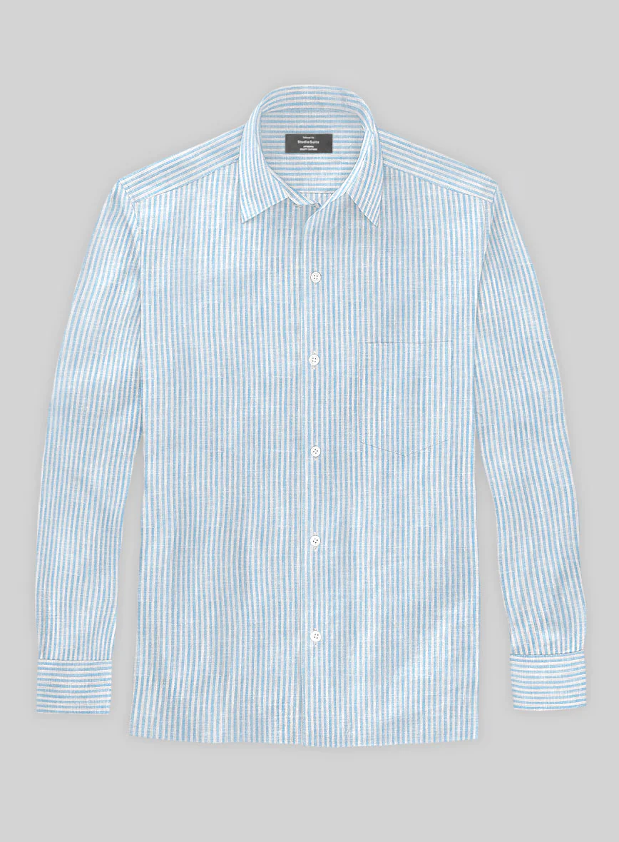 Italian Linen Mabel Blue Bengal Stripe Shirt - Image 2