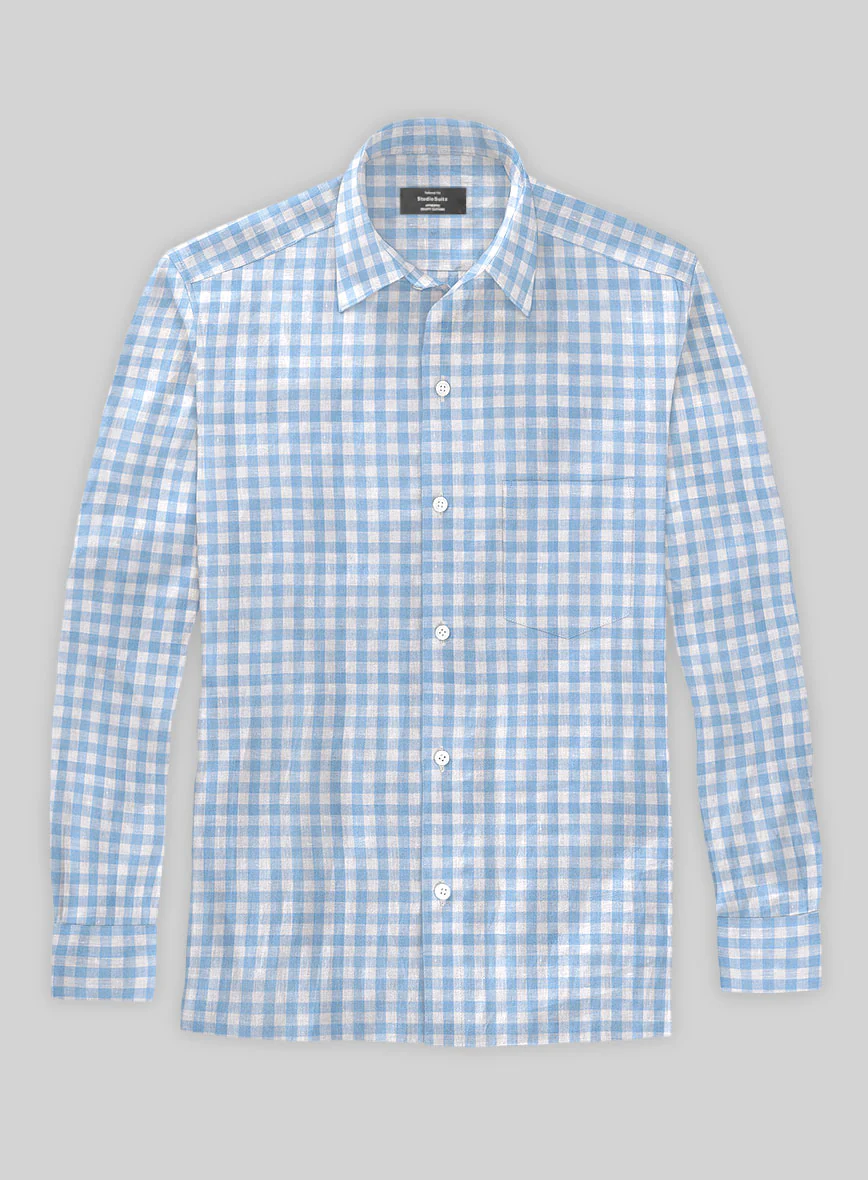 Italian Linen Mabel Blue Check Shirt - Image 2
