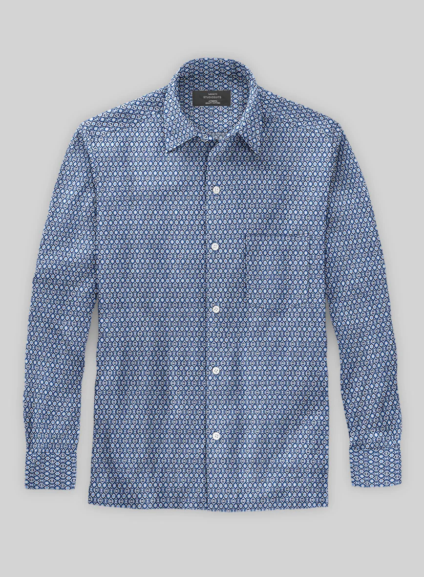 Italian Medallion Blue Summer Linen Shirt - Image 2