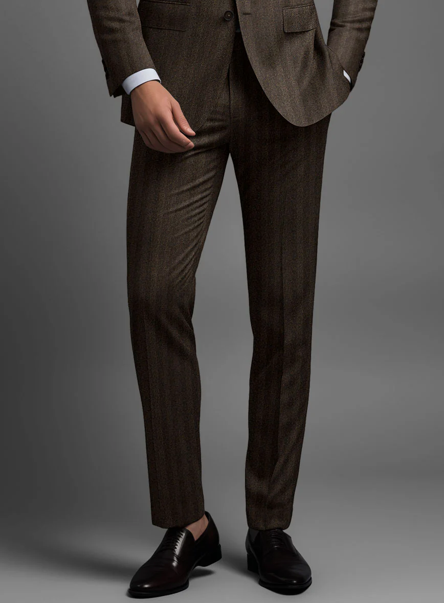 Italian Melange Brown Herrigbone Flannel Pants - Image 2