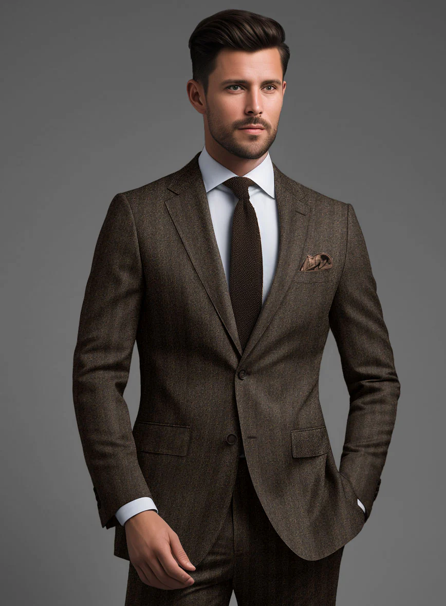 Italian Melange Brown Herringbone Flannel Jacket - Image 2