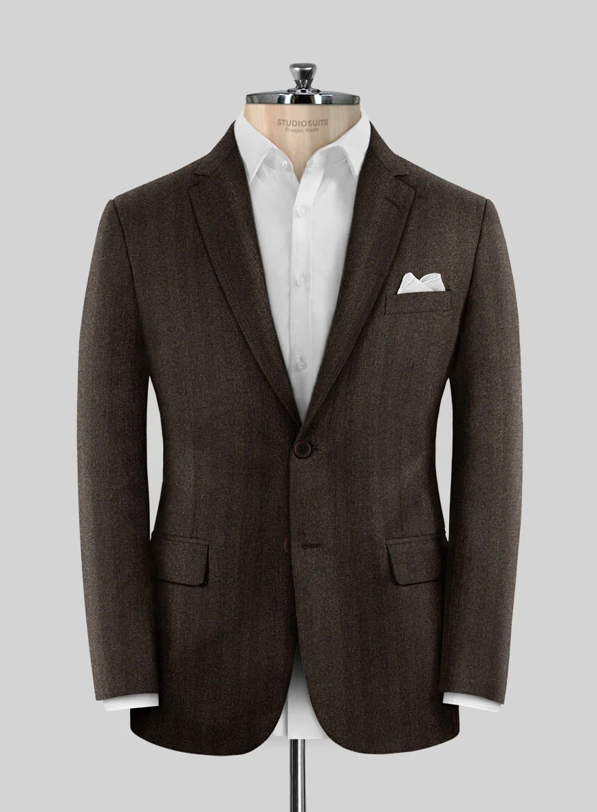 Italian Melange Brown Herringbone Flannel Suit - Image 3