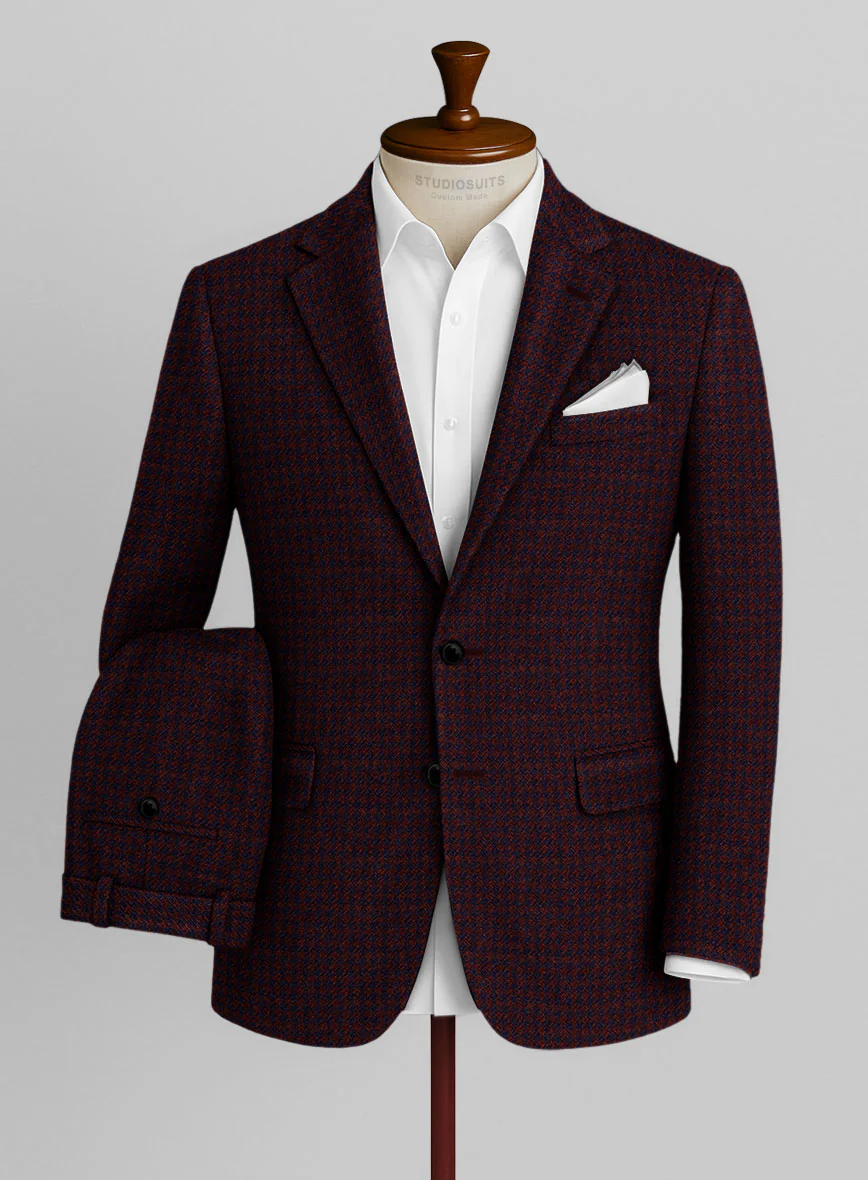 Italian Merlot Houndstooth Tweed Suit - Image 2