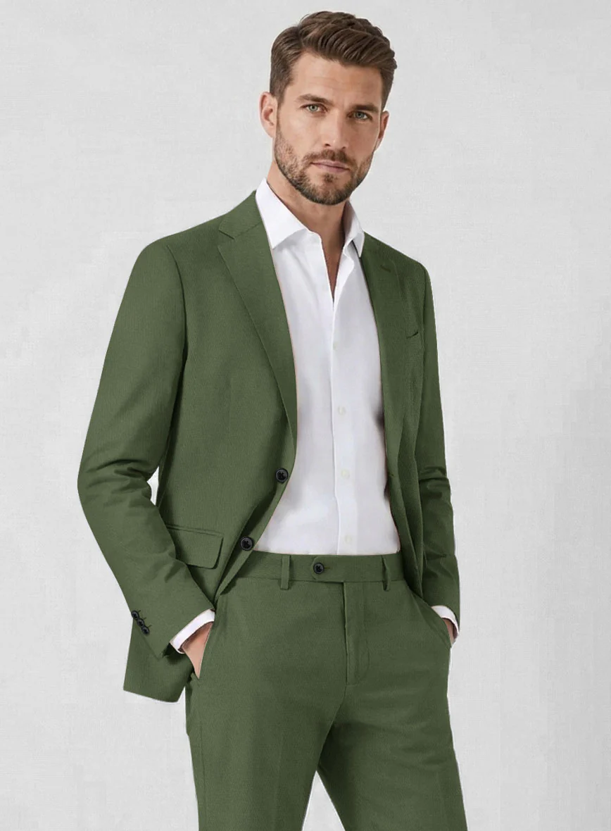 Italian Military Green Cotton Stretch Suit - Image 4