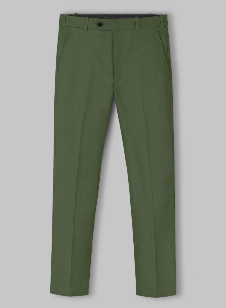 Italian Military Green Cotton Stretch Pants - Image 3
