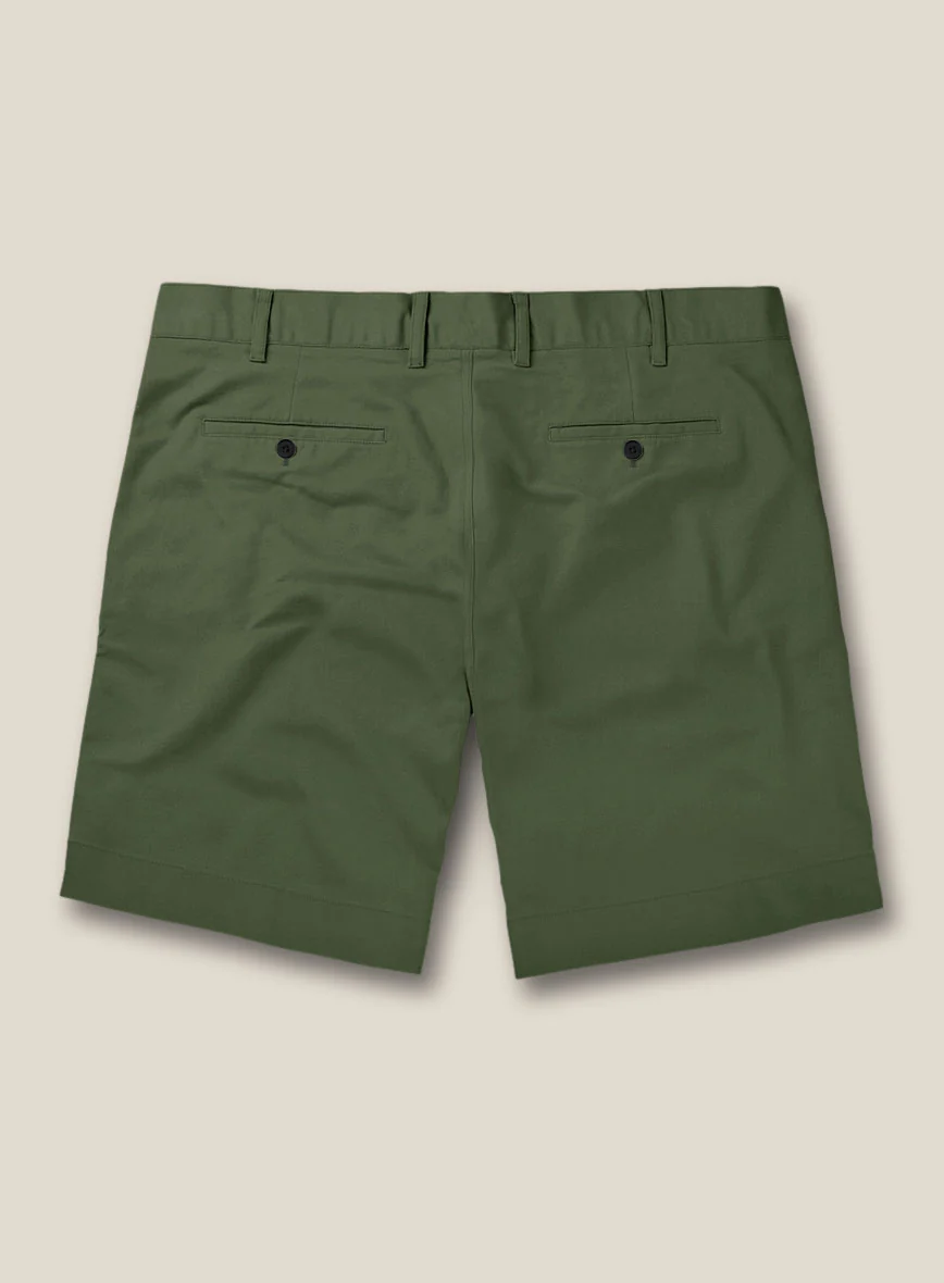 Italian Military Green Cotton Stretch Shorts - Image 2