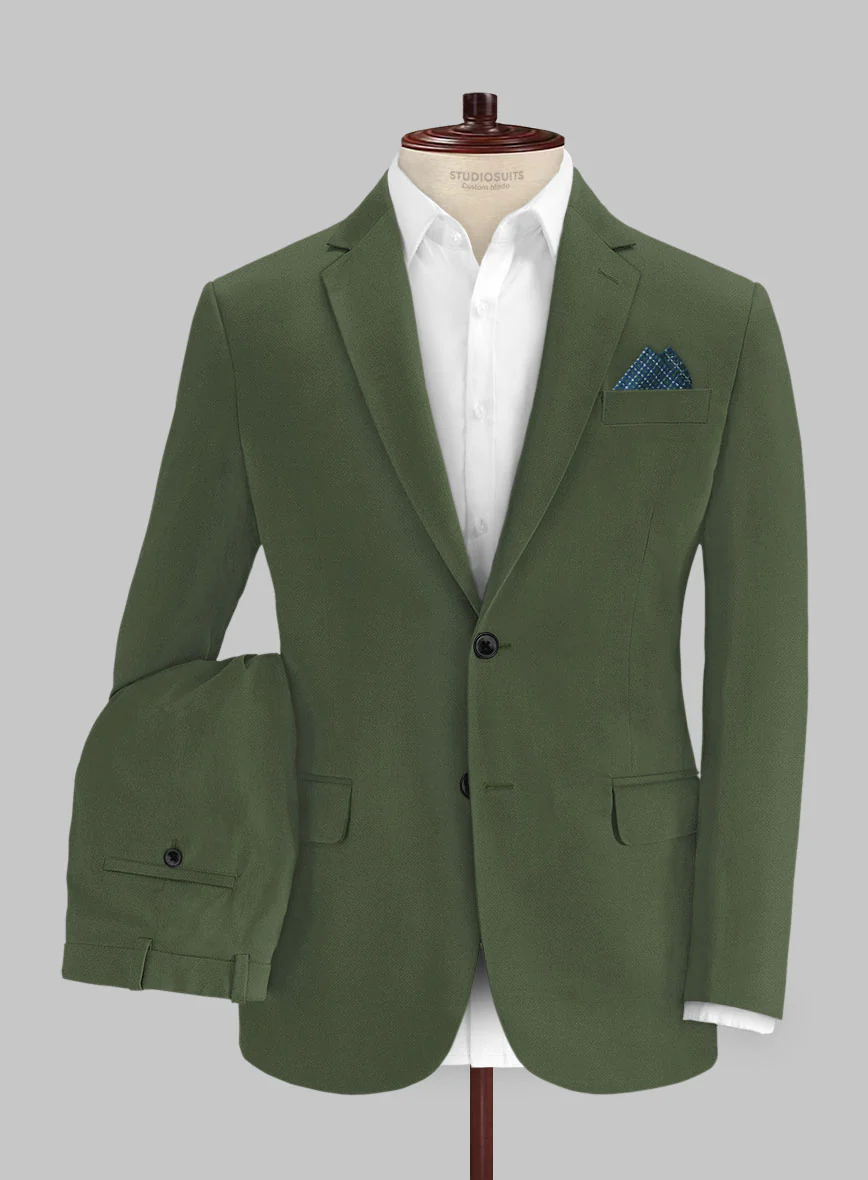 Italian Military Green Cotton Stretch Suit - Image 2