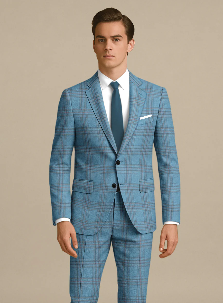 Italian Murano Beni Blue Wool Linen Silk Suit - Image 3