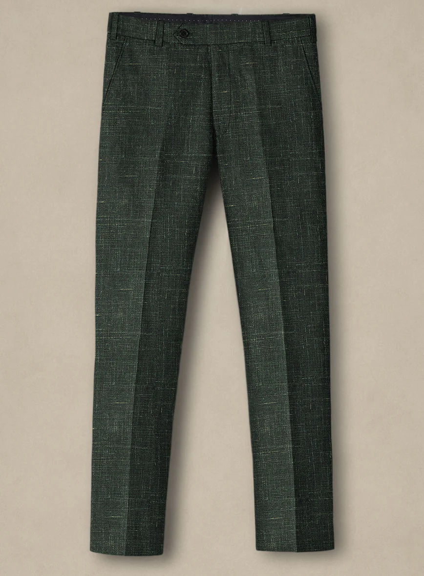 Italian Murano Bottle Green Wool Linen Pants - Image 2