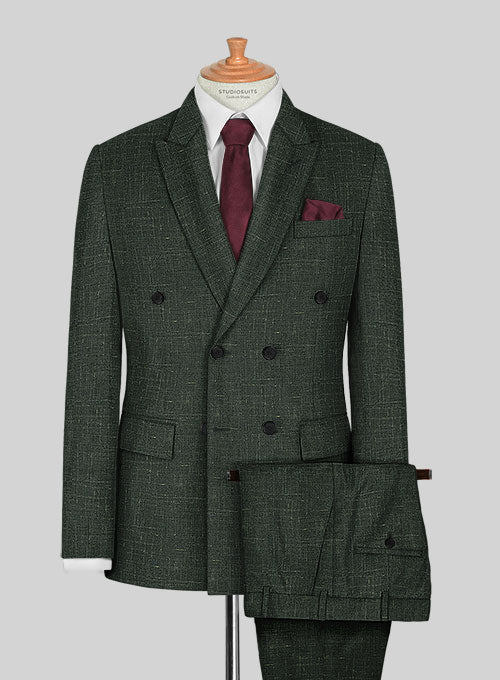 Italian Murano Bottle Green Wool Linen Double Breasted Suit