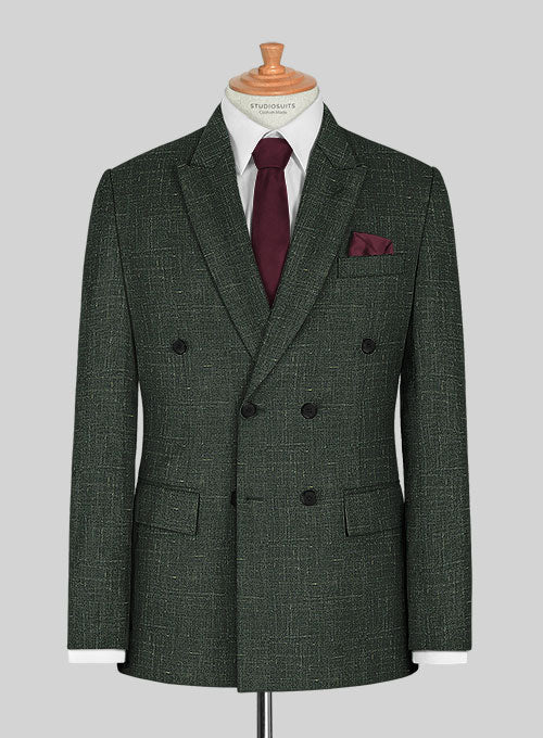 Italian Murano Bottle Green Wool Linen Double Breasted Suit - Image 2
