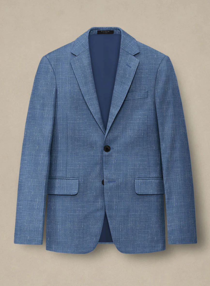 Italian Murano Cadel Blue Wool Linen Suit - Image 4