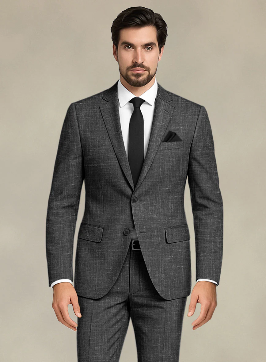 Italian Murano Charcoal Wool Linen Suit - Image 4