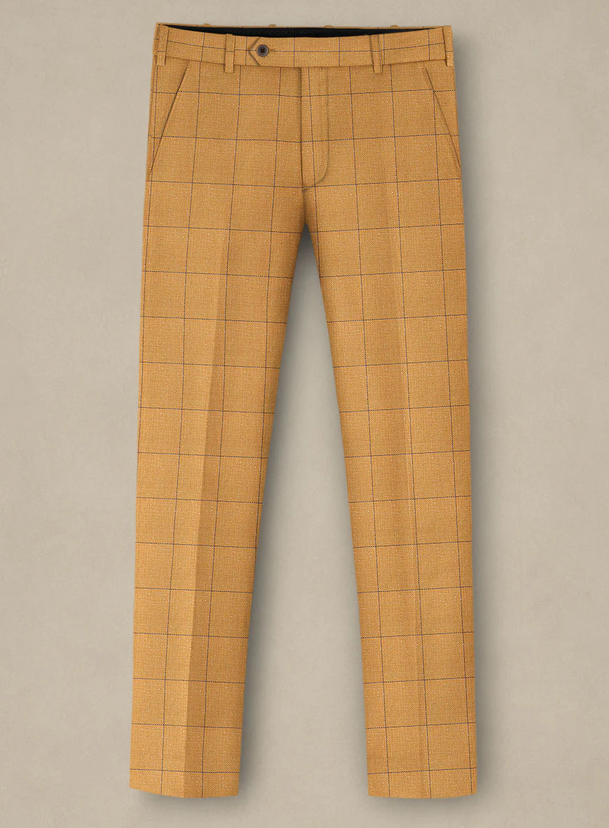 Italian Murano Cimio Mustard Wool Linen Silk Pants - Image 2