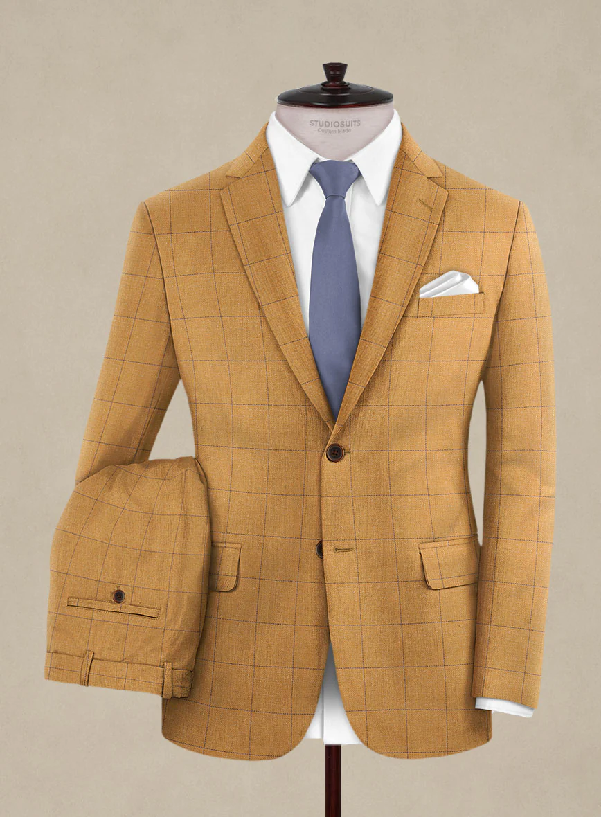 Italian Murano Cimio Mustard Wool Linen Silk Suit - Image 2