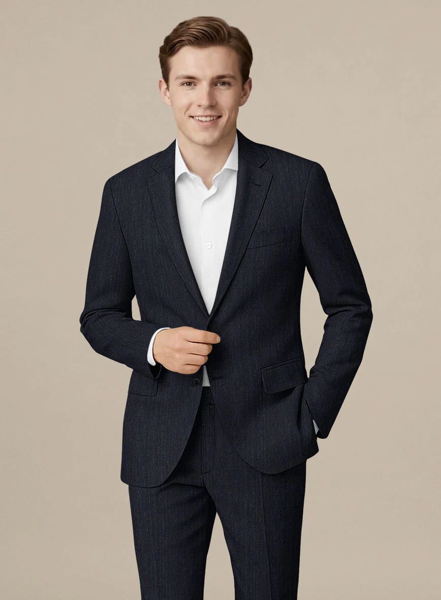 Italian Murano Deep Blue Wool Linen Silk Jacket - Image 2