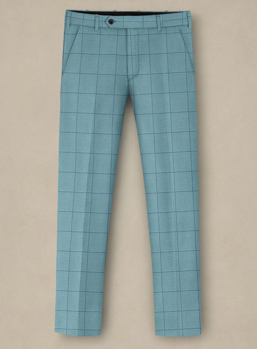 Italian Murano Domar Blue Wool Linen Silk Pants - Image 2