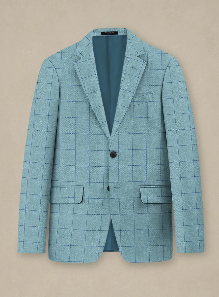 Italian Murano Domar Blue Wool Linen Silk Suit - Image 4