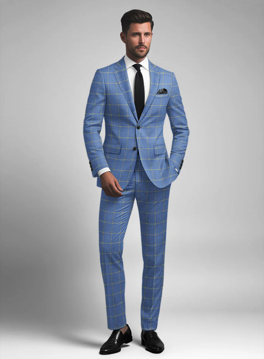 Italian Murano Eginda Blue Wool Linen Suit - Image 2